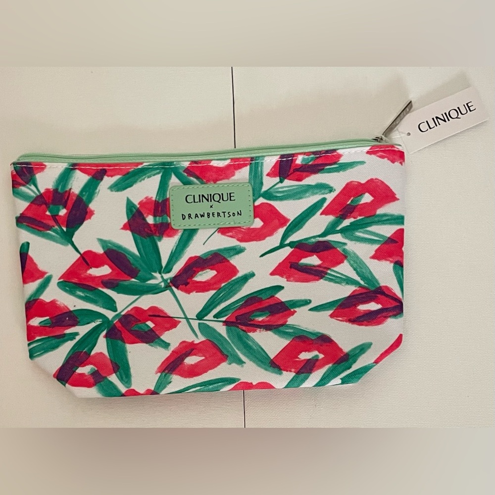 Clinique x Drawbertson Lip Print Cosmetic Bag NWT
